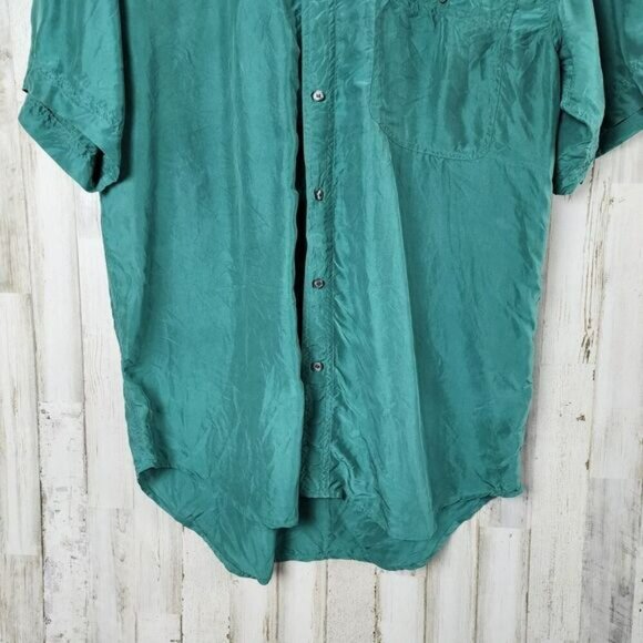 Bogari Silk Button Down Blouse Teal Size Medium - Picture 7 of 9